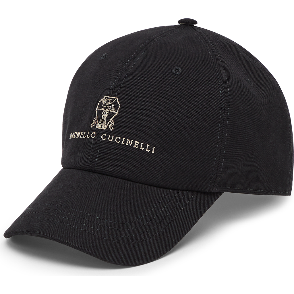 Brunello Cucinelli Baseball Cap In Garment-dyed Twisted Cotton Gabardine With Embroidered Logo In Black