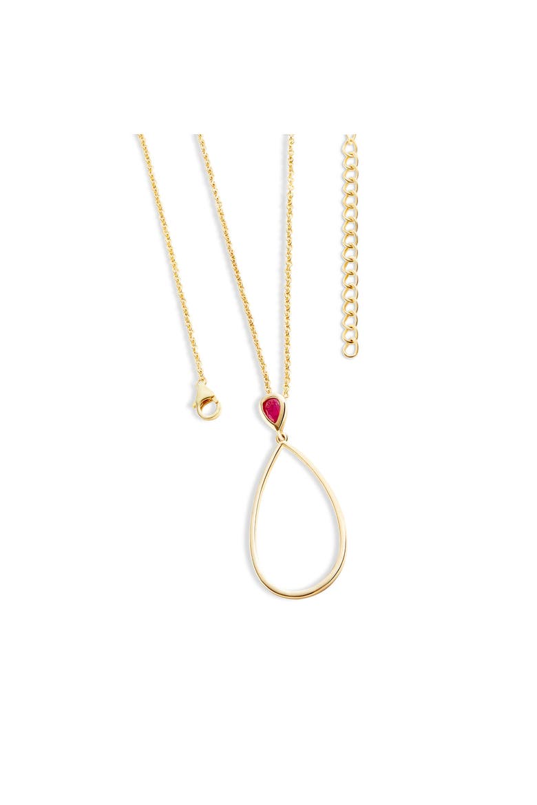 Long Petal Drop Necklace with Pear Cut Ruby, Main, color, Gold
