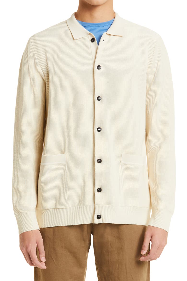 Men's Ribbed Egyptian Cotton Cardigan, Main, color, ECRU