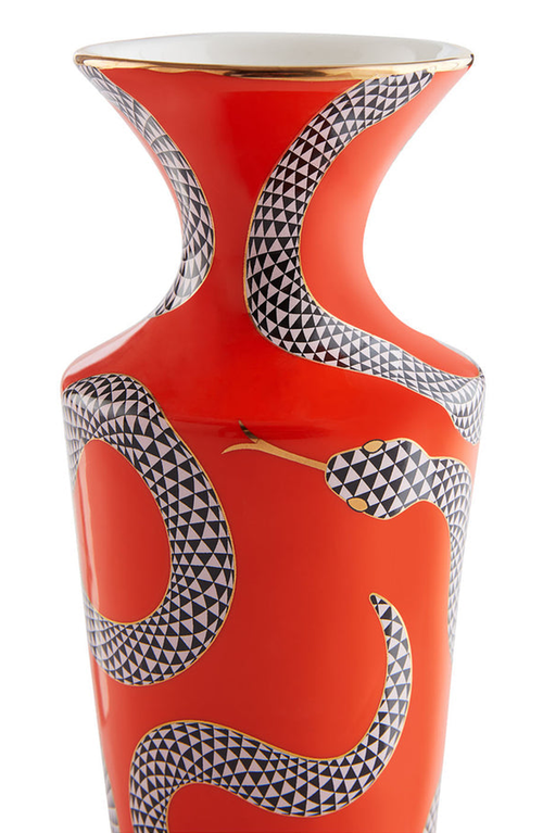 Jonathan Adler Eden Cuff Porcelain Vase In Red With Gold Accents