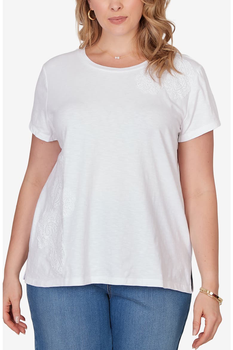 Floral Crochet Jersey Top, Main, color, WHITE