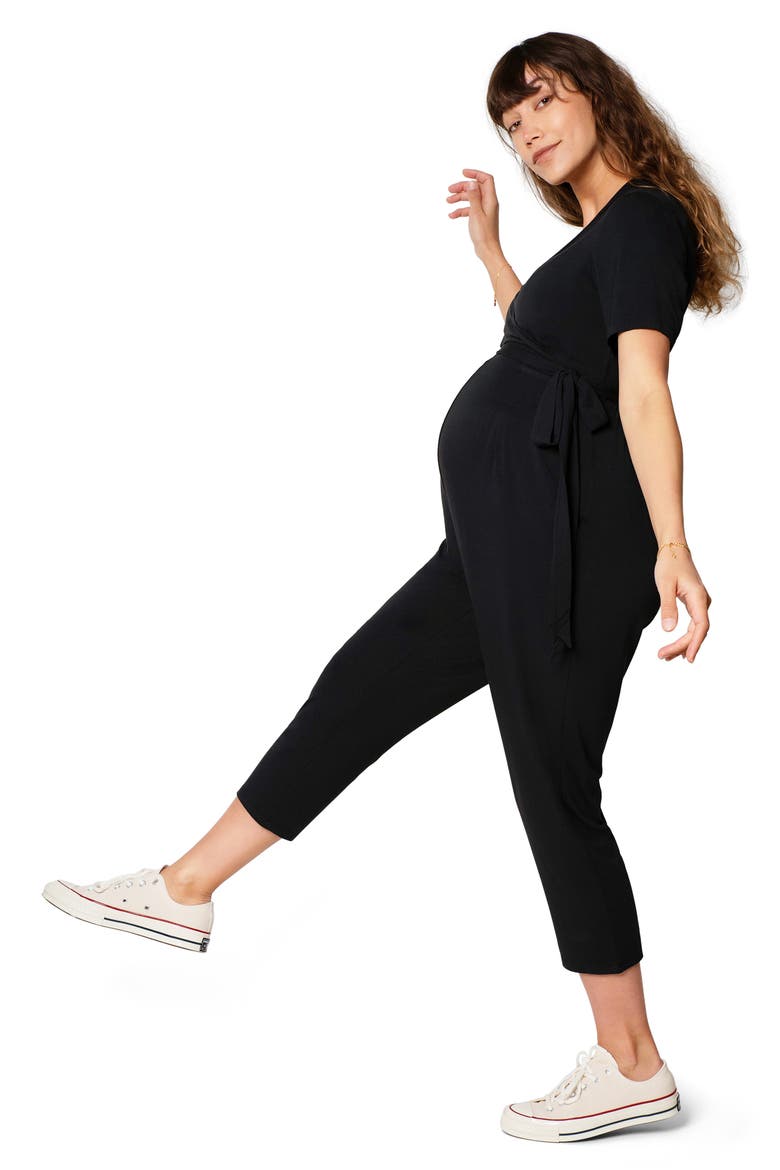 Ingrid & Isabel® Crop Jersey Maternity/Nursing Jumpsuit, Alternate, color, BLACK