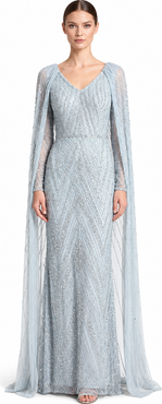 LARA New York V-Neck Beaded Dress with Long Cape