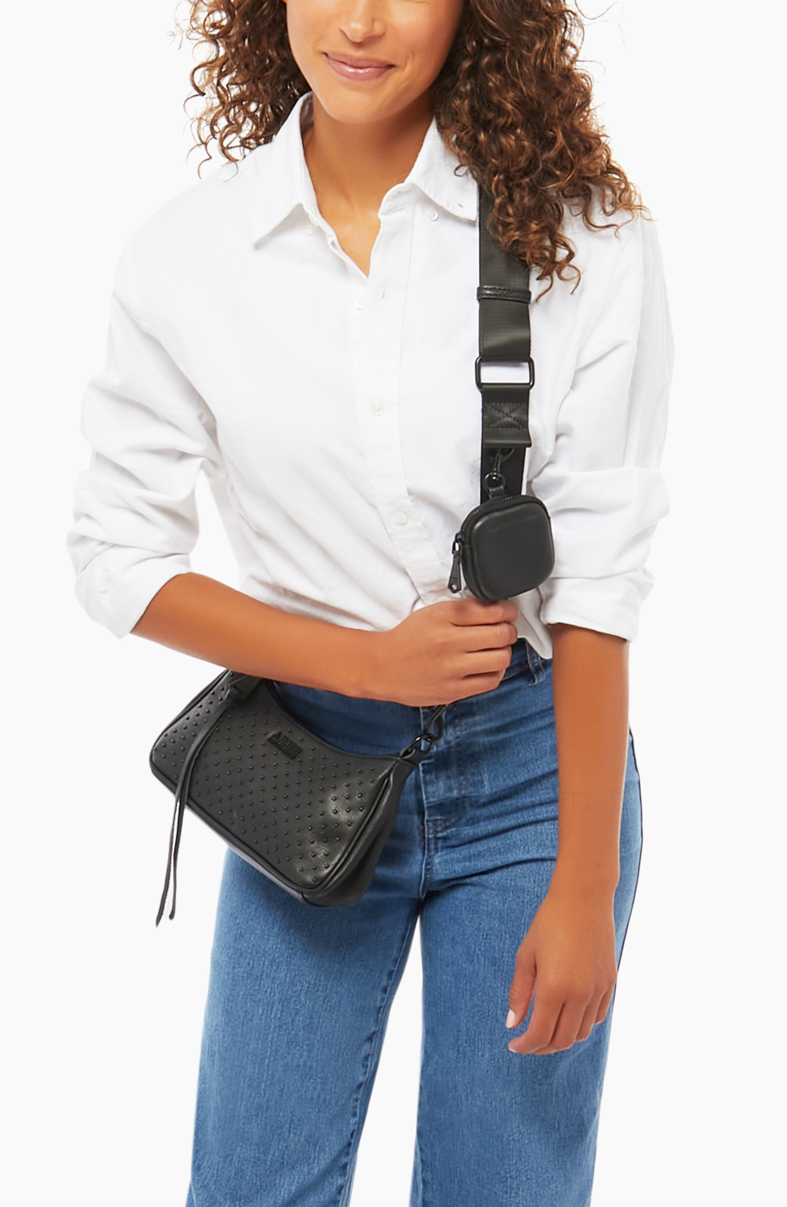 Kestenberg Topaz Leather Crossbody with Pouch, Alternate, color, BLACK WITH SHINY BLACK STUDS