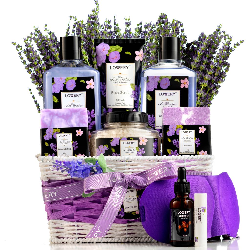 Lovery Lavender Lilac Bath Body Self Care Package Gift Basket, 12 Piece In Purple