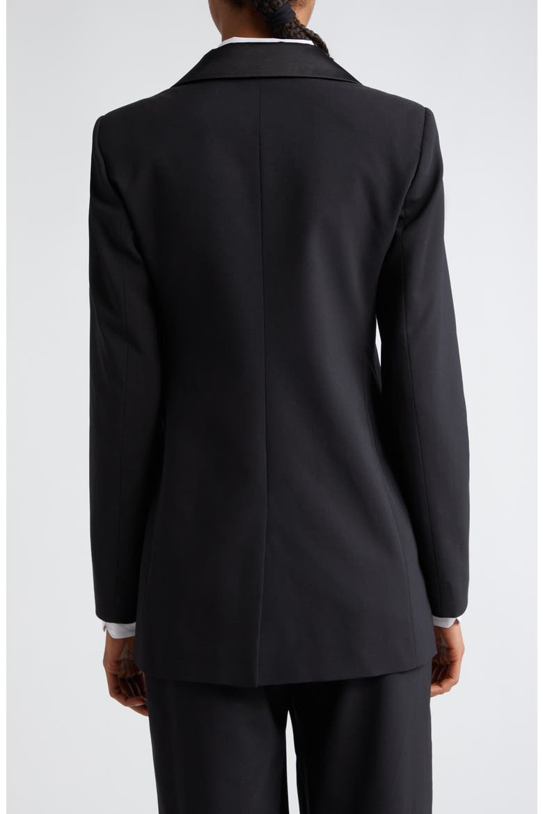 Double Breasted Satin Tuxedo Jacket, Alternate, color, BLACK