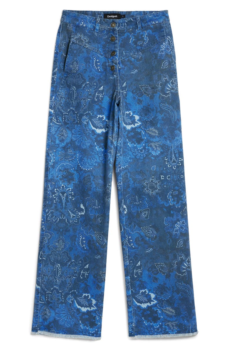 Desigual Low Rise Frayed Hem Flare Leg Jeans, Alternate, color, Light Blue