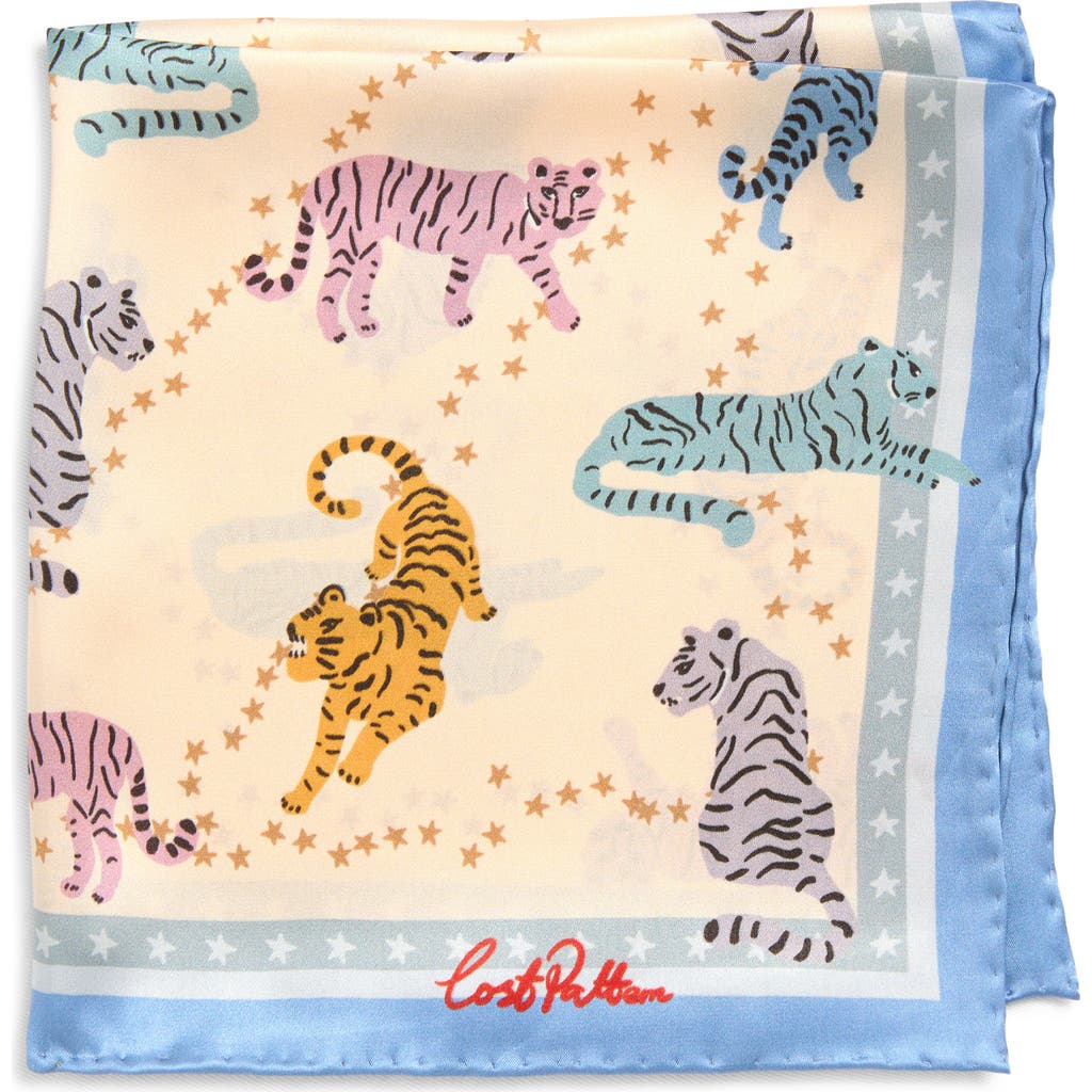 Lost Pattern Neon Tigers Silk Pocket Square In Multi