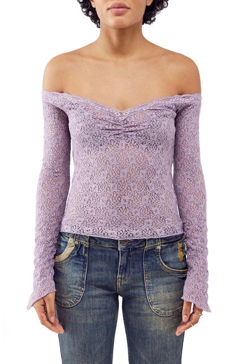 Rhia Off-the-Shoulder Lace Top, Main, color, LAVENDER