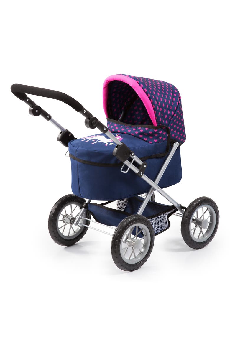 Trendy Pram Blue, Pink, Hearts Fits Dolls Up To 18 Inches, Alternate, color, Blue