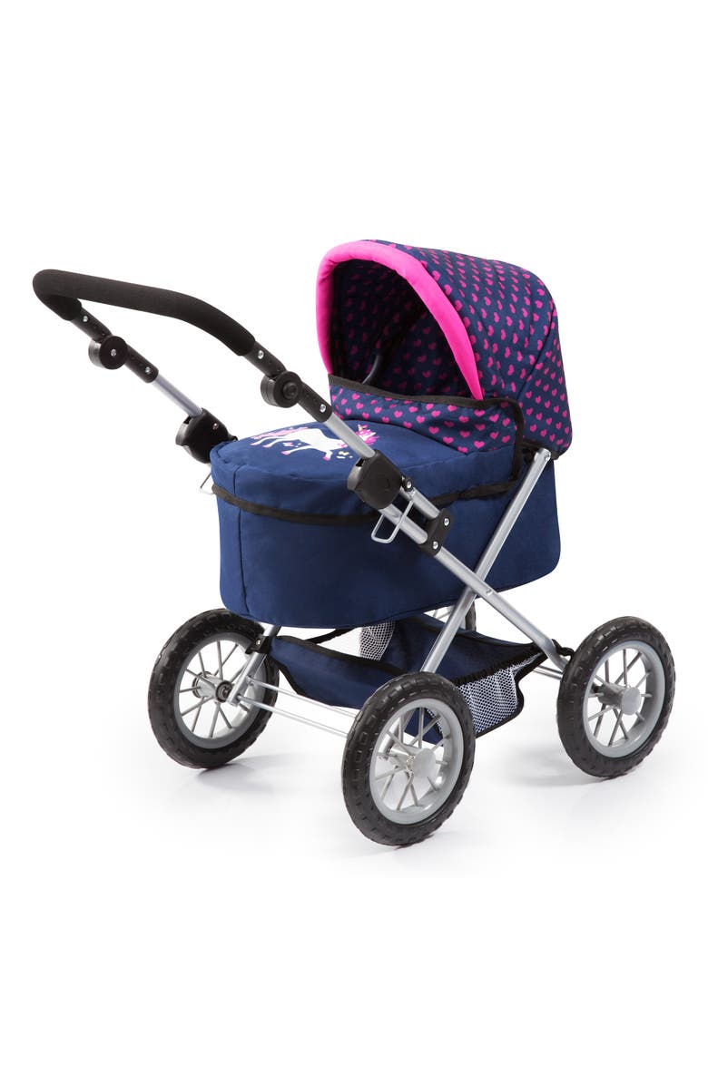 Bayer Design Trendy Pram Blue, Pink, Hearts Fits Dolls Up To 18 Inches, Alternate, color, Blue
