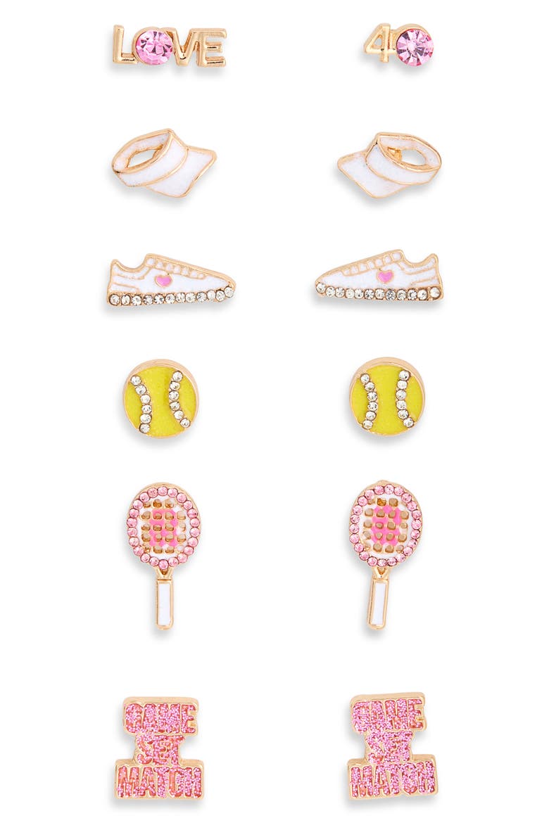 6-Pack Tennis Stud Earrings, Main, color, PINK MULTI- GOLD