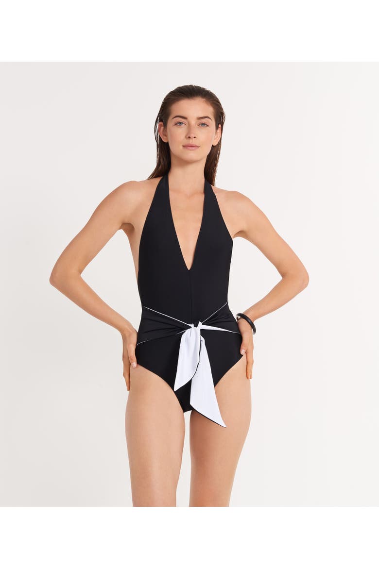 The Tie Front One Piece, Alternate, color, Black