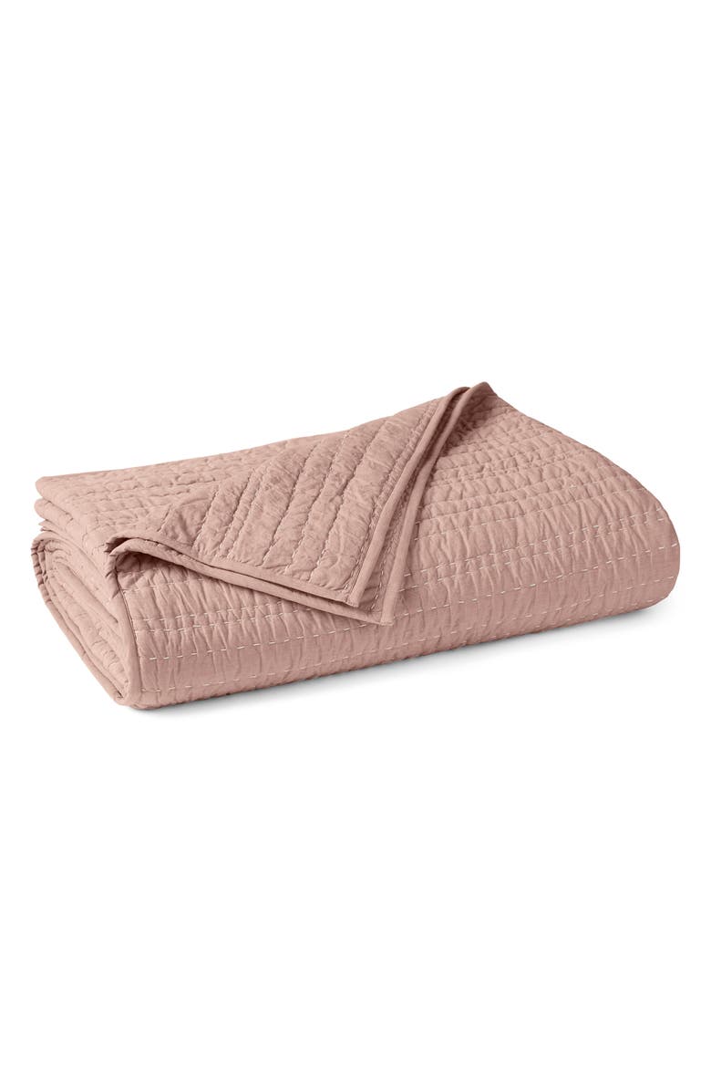 Coyuchi Channel Hand Stitched Organic Cotton Blanket, Main, color, Praline Chambray