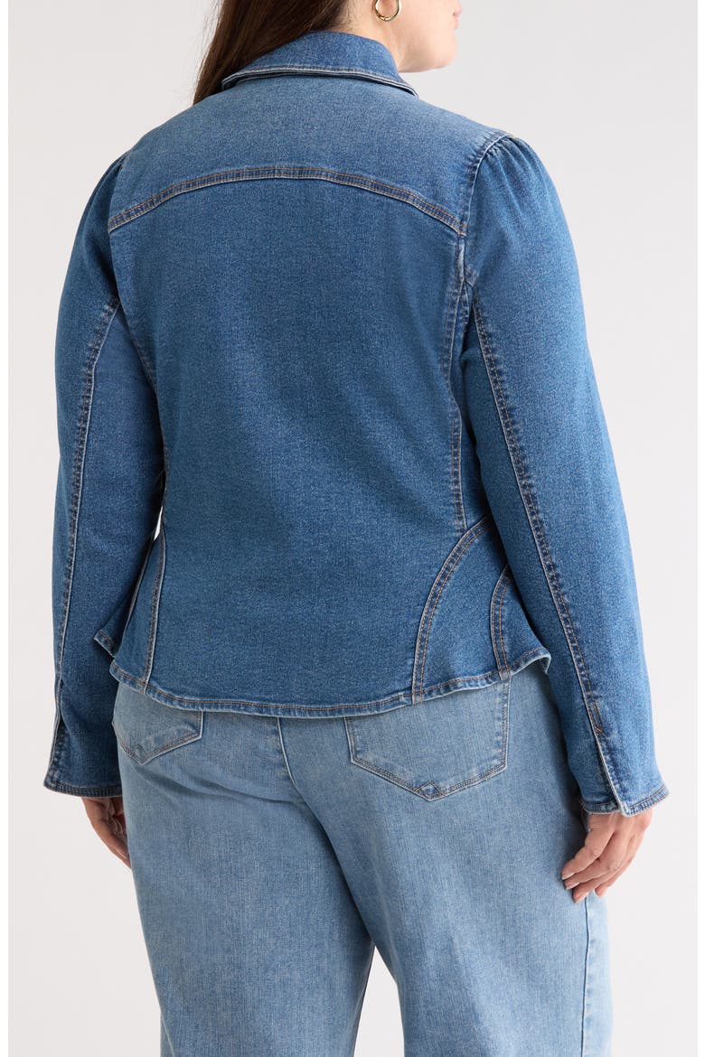 Peplum Denim Jacket, Alternate, color, MID BLUE