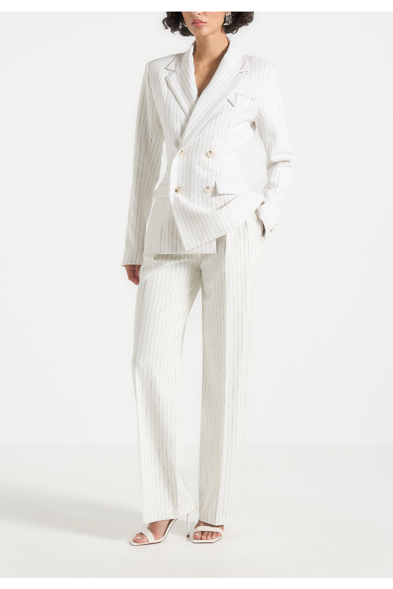 Maia Structured Pinstripe Blazer, Alternate, color, White