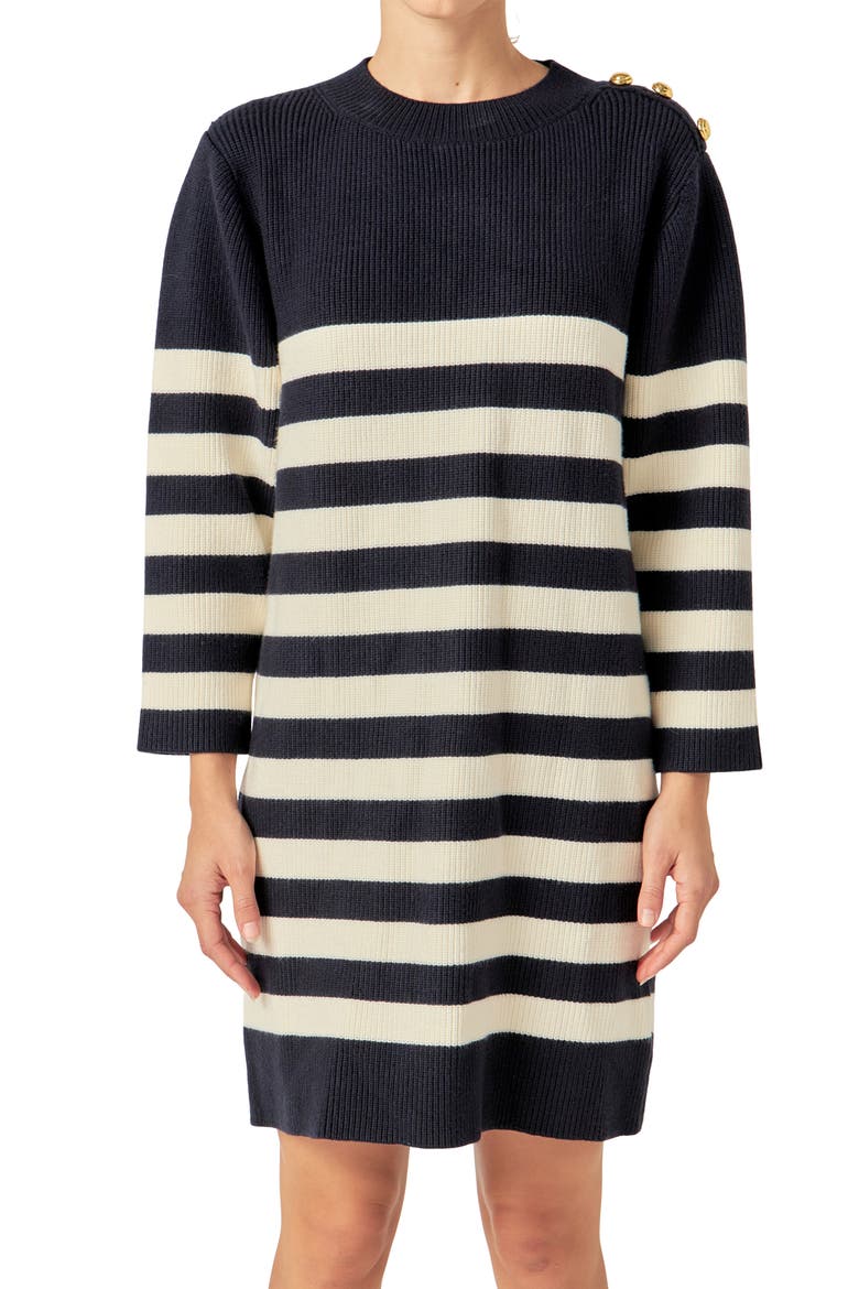 Stripe Long Sleeve Sweater Dress, Alternate, color, NAVY/ OFF WHITE