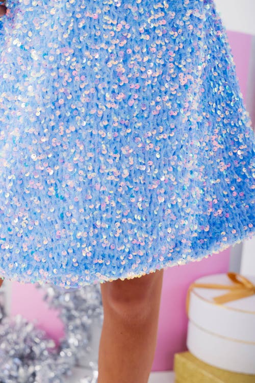 Shop Lola + The Boys Snow Angel Shimmer Dress In Blue