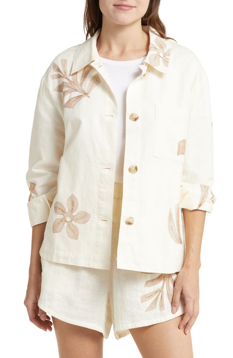 Madewell Floral Embroidered Crop Shirt Jacket, Main, color,