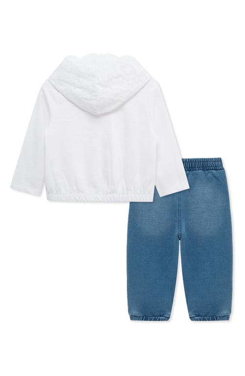 Habitual Kids Eyelet Embroidered Hoodie & Pull-on Jeans Set In White