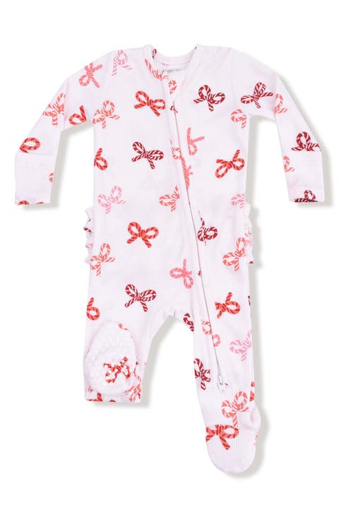Candy Cane Bow Print Zip Footie (Baby)