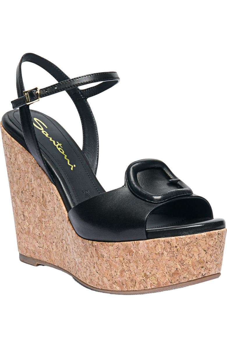 Santoni Women
s leather wedge, Alternate, color, Black