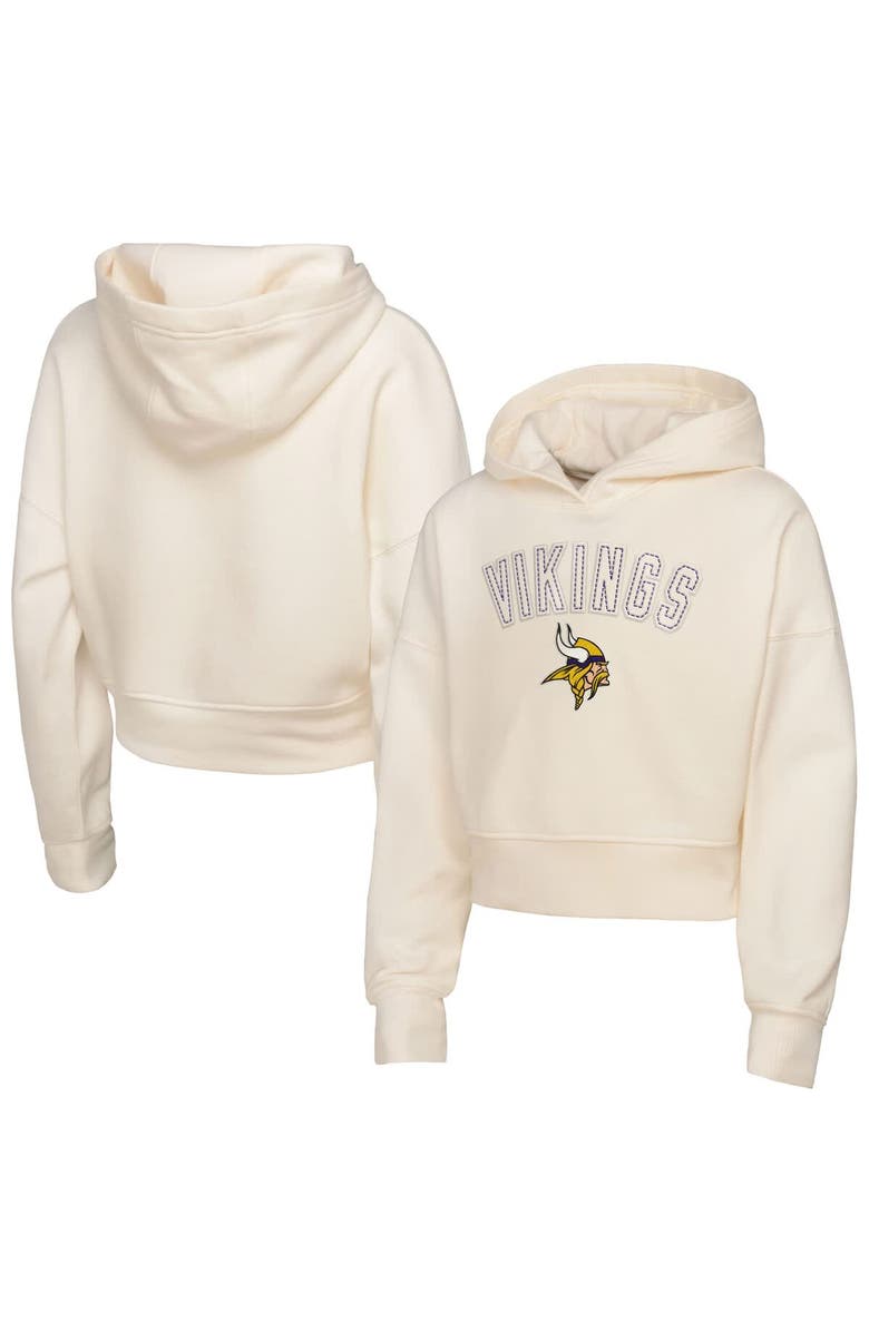Outerstuff Girls Youth Outerstuff Cream Minnesota Vikings Oversized Cropped Blitz Hoodie, Main, color,