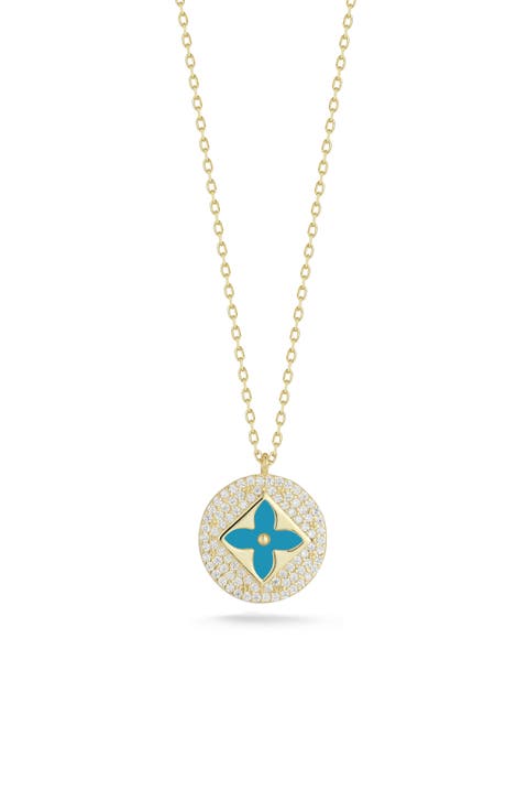 Clover Enamel Cubic Zirconia Pendant Necklace