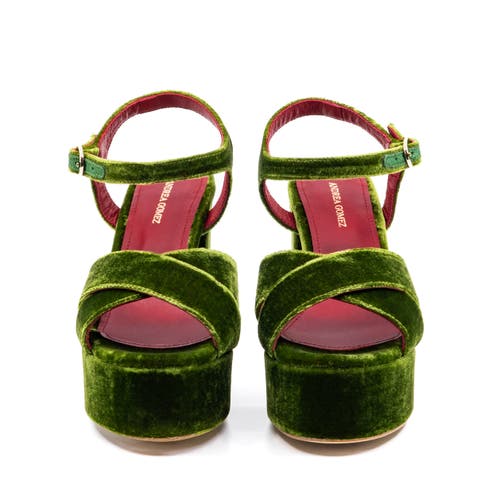 Andrea Gomez Bella Velvet Platform Sandals In Multi