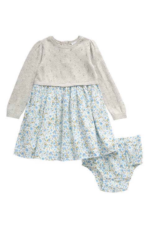 Long Sleeve Mixed Media Dress & Bloomers (Baby)