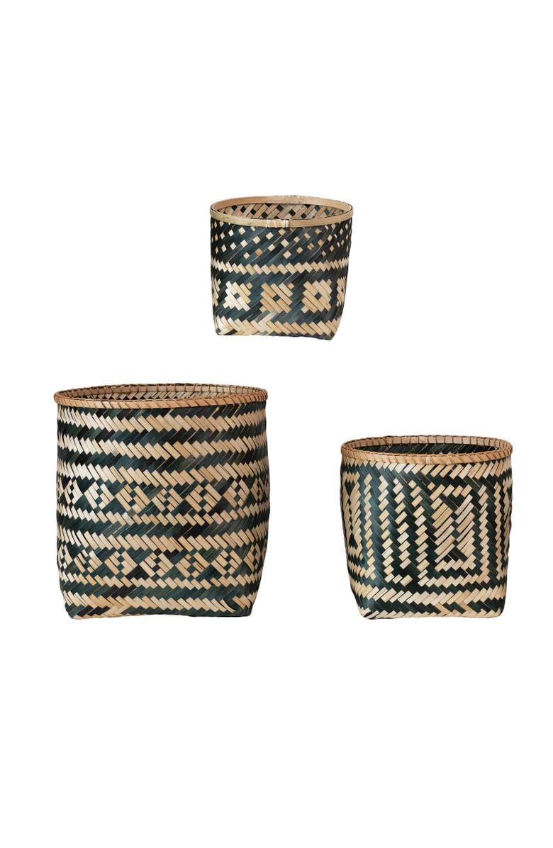 Storied Home Baskets with Pattern, Set of 3, Main, color, Black