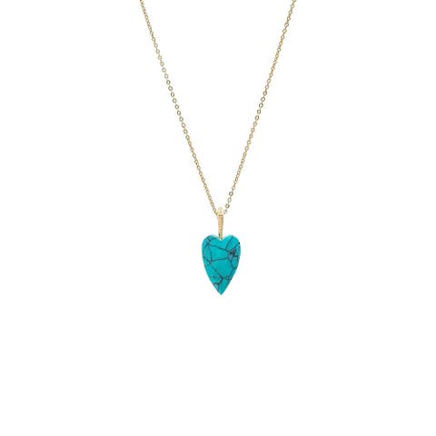 Natural Stone Elongated Heart Pendant Necklace