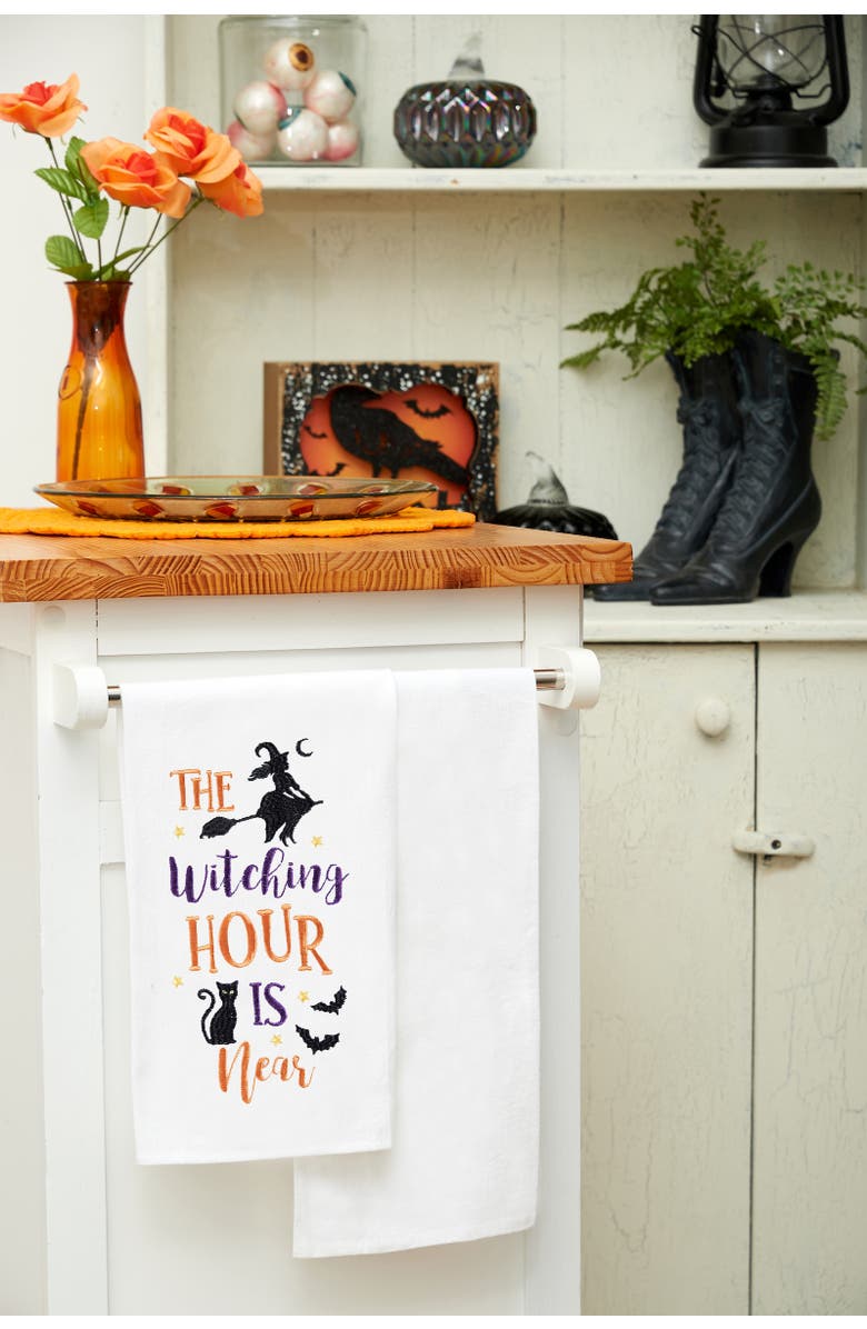 C&F Home The Witching Hour Halloween Cotton Embroidered Flour Sack Kitchen Towel, Alternate, color, White