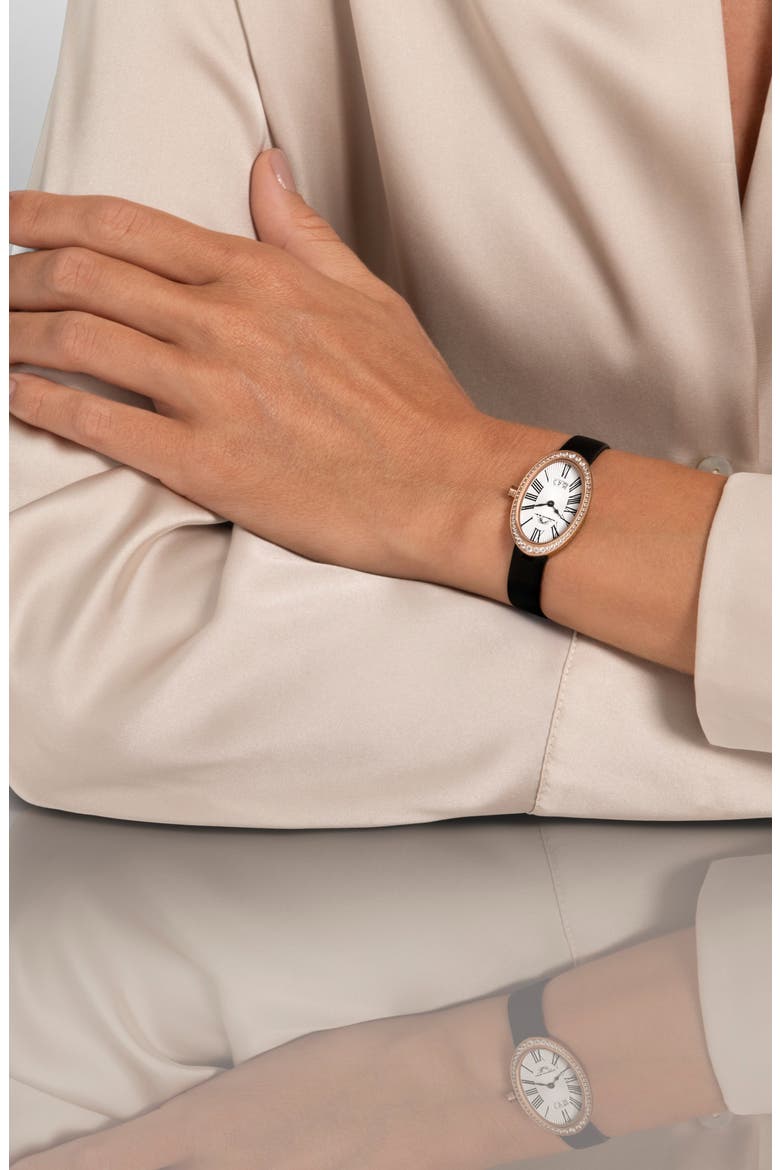 Women's Eloise Oval Guilloche Dial Topaz Leather Watch, Alternate, color, BLACK/ WHITE