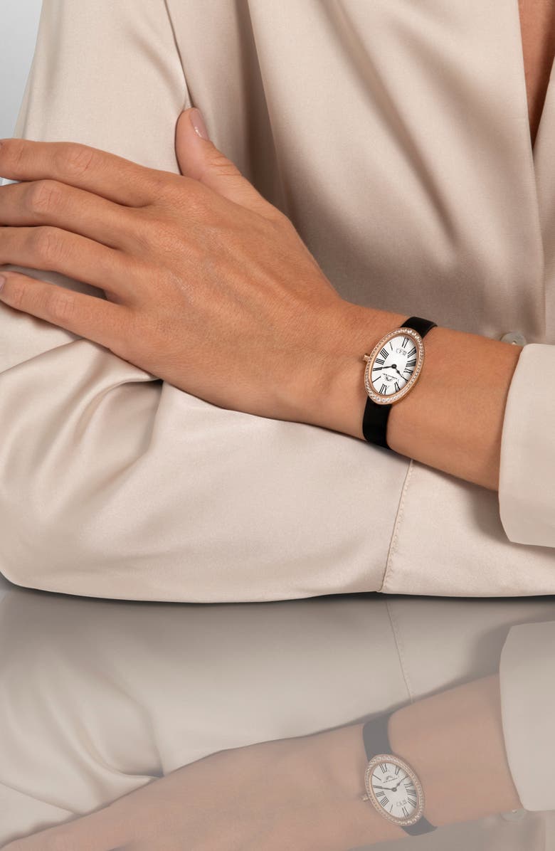 PORSAMO BLEU Women's Eloise Oval Guilloche Dial Topaz Leather Watch, Alternate, color, Black/ White