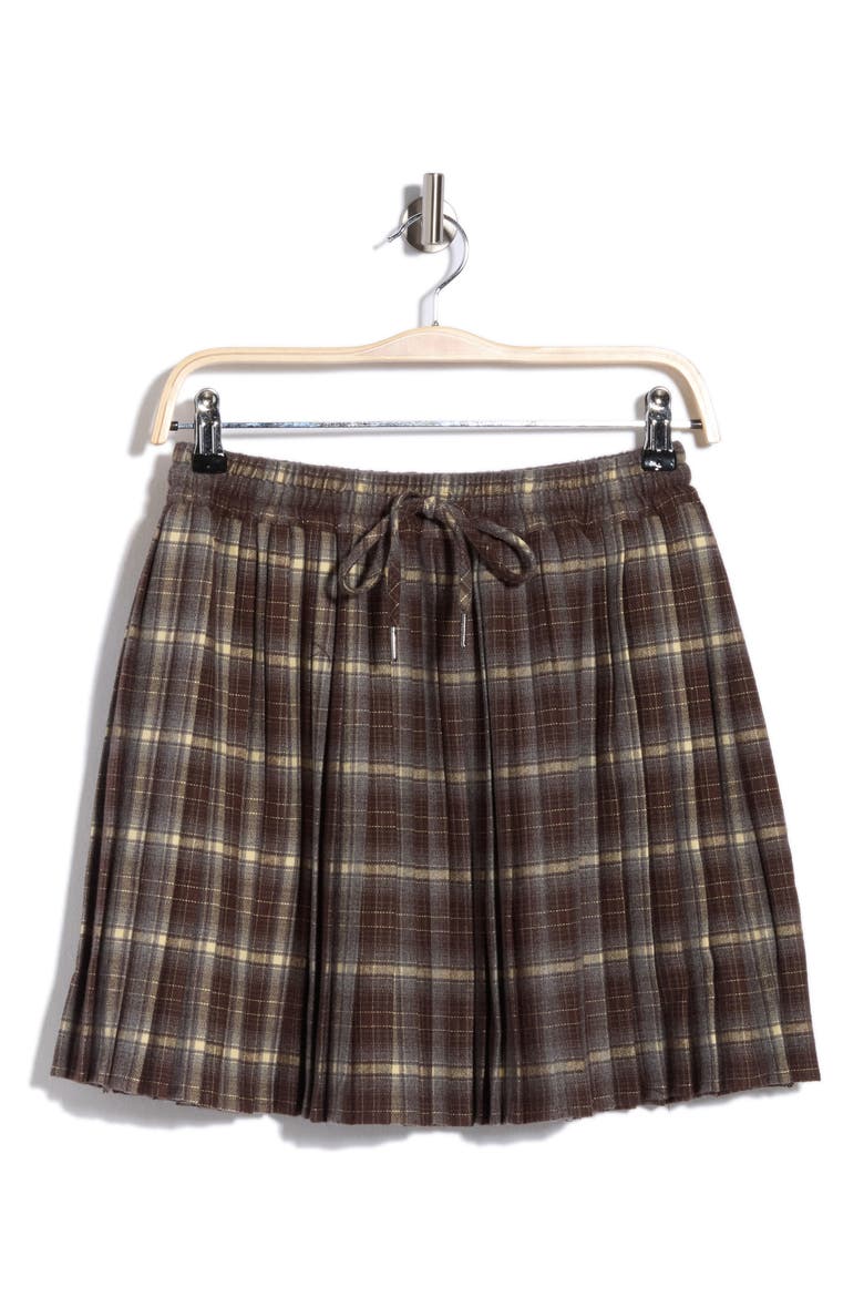Pleated Miniskirt, Main, color, SEAL BROWN REED YELLOW PLAID