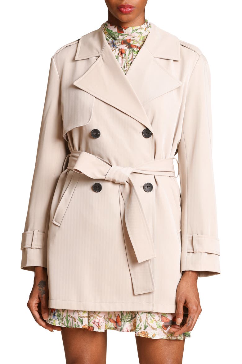 Double Breasted Short Trench Coat, Alternate, color, SANDSTONE