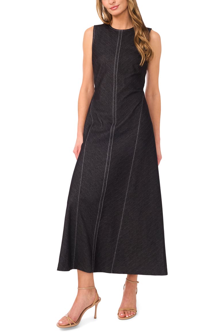 Pinstripe Sleeveless A-Line Dress, Main, color, CHARCOAL