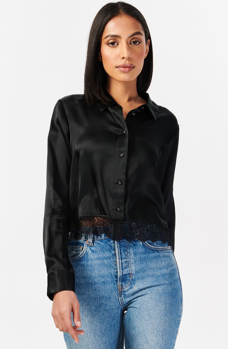 CAMI NYC Rennie Lace Trim Silk Charmeuse Button-Up Shirt, Alternate, color, 