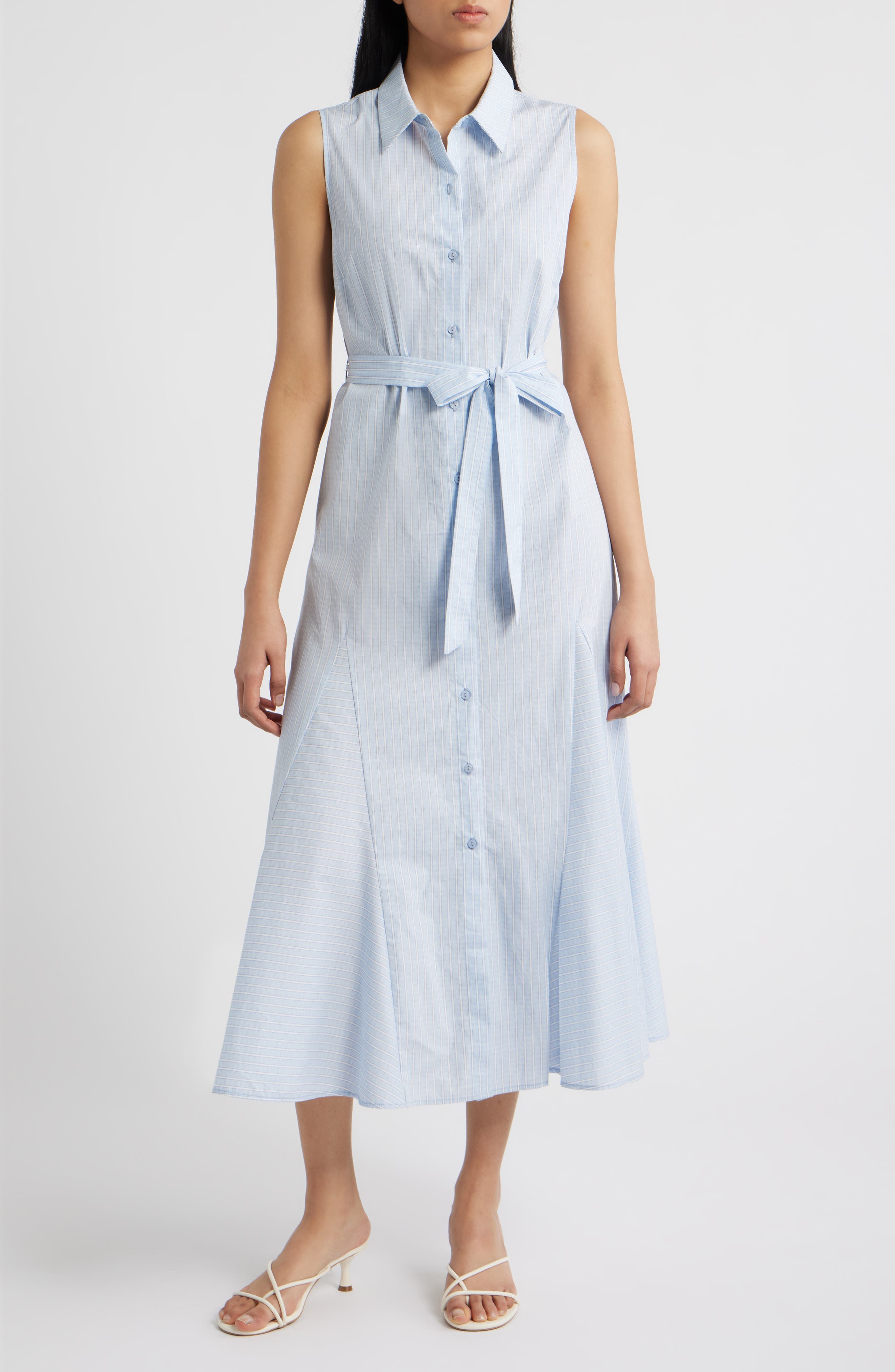 Pinstripe Button-Up Midi Shirtdress
