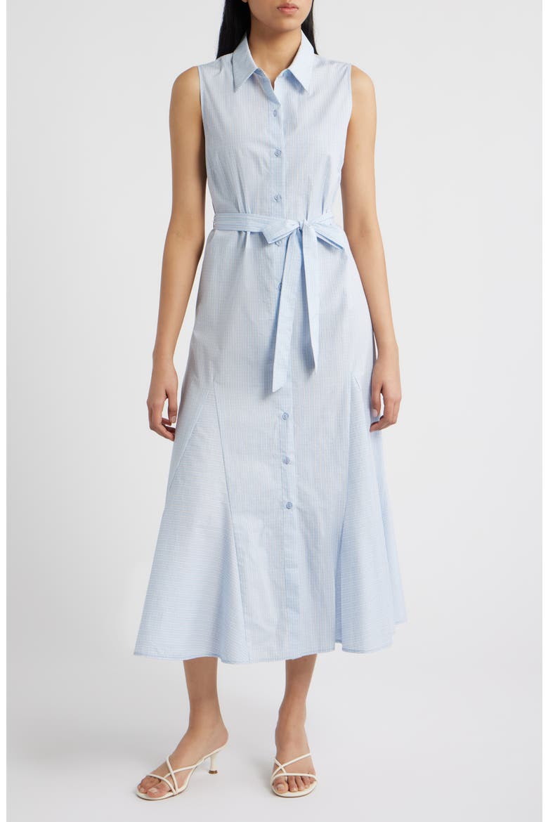 Pinstripe Button-Up Midi Shirtdress, Main, color, ARTESIAN BLU