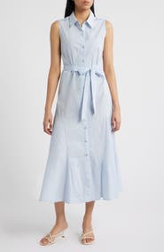 CeCe Pinstripe Button-Up Midi Shirtdress