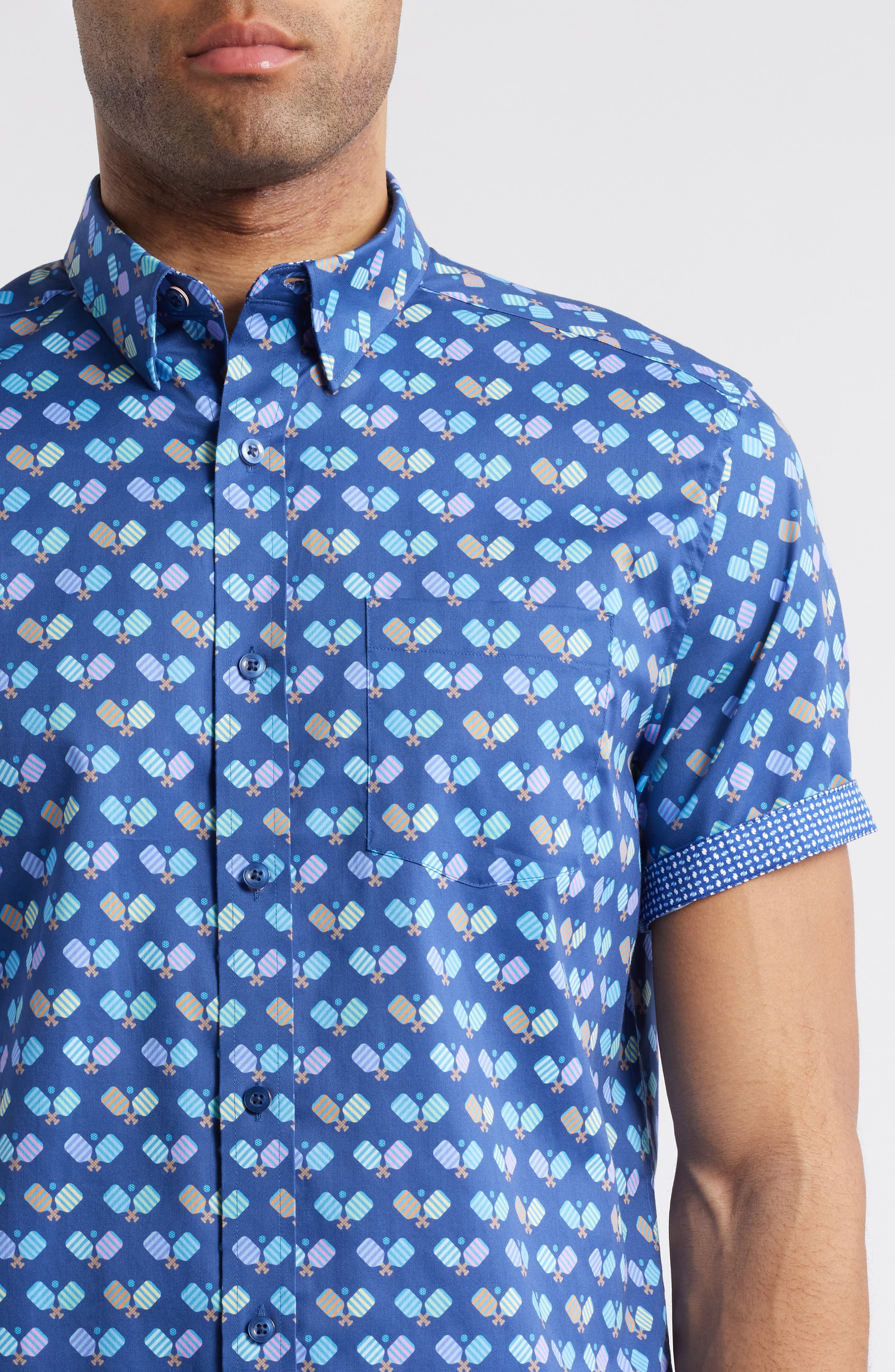 Pickleball Print Short Sleeve Button-Up Shirt - image 2