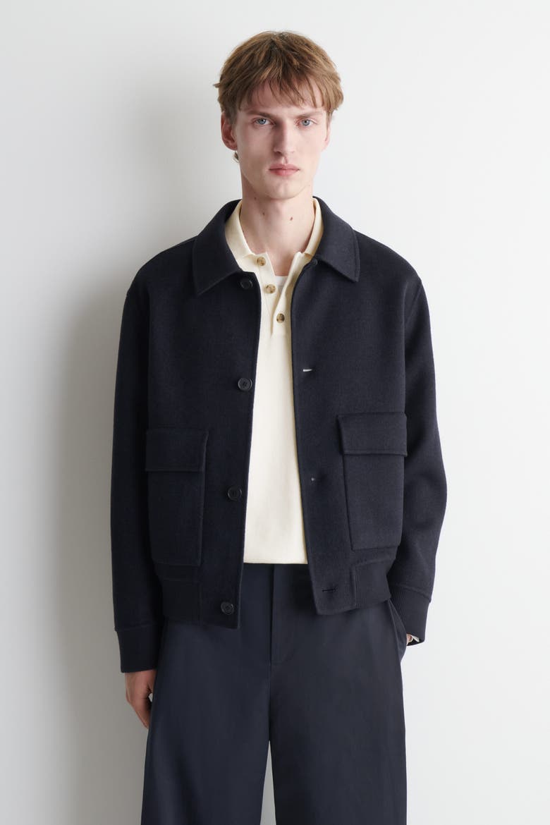 Double-Faced Wool-Blend Bomber Jacket, Alternate, color, NAVY
