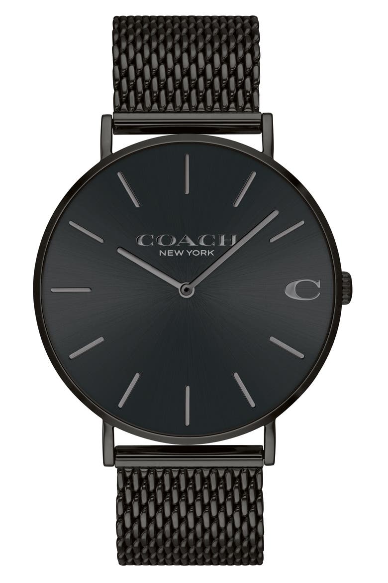 Charles Mesh Strap Watch, 41mm, Main, color, BLK