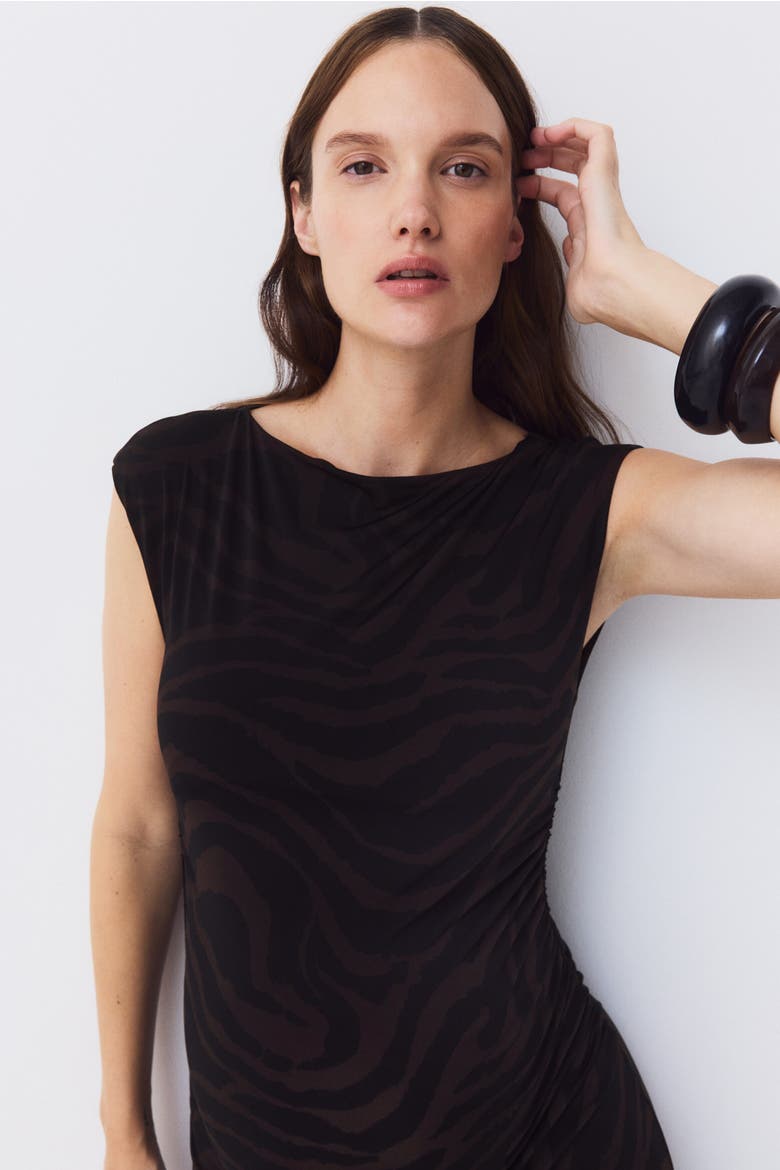 Mama Cap-sleeved Dress, Alternate, color, Dark brown/zebra print