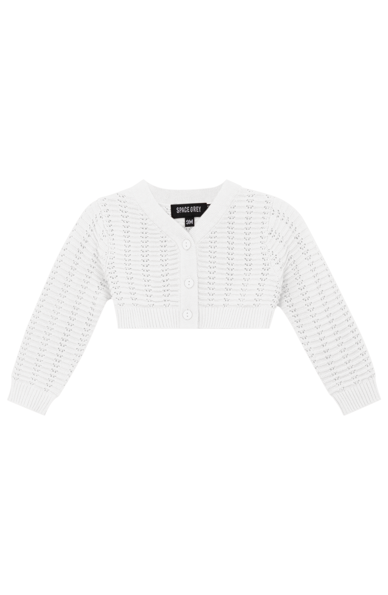 Space Grey Pointelle Knit Cropped Cardigan, Main, color, White