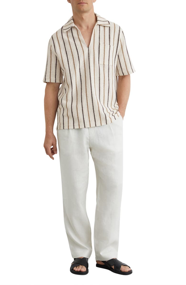 Reiss Chatham Stripe Johnny Collar Polo, Alternate, color, Ecru