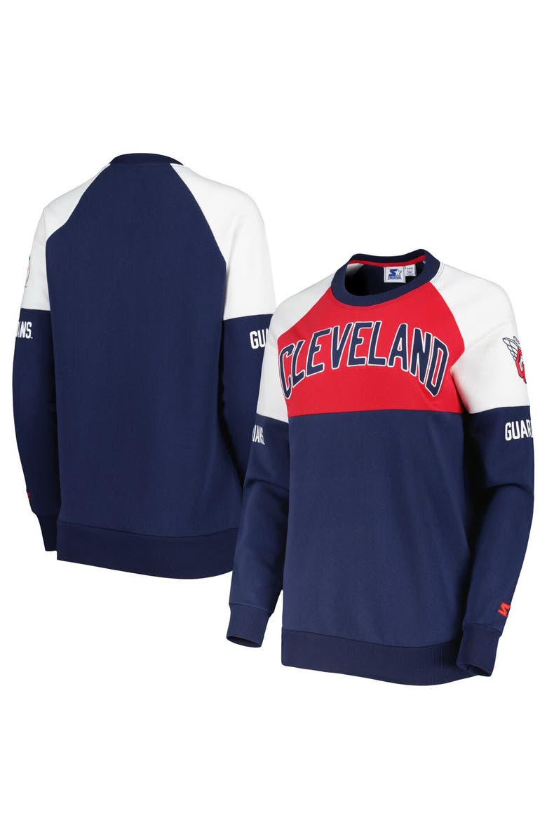 STARTER Women's Starter Navy/Red Cleveland Guardians Baseline Raglan Pullover Sweatshirt, Main, color, Navy