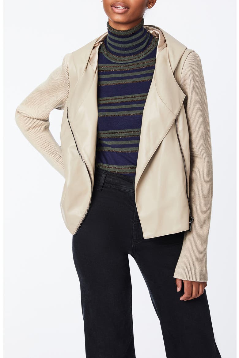 Faux Leather & Knit Moto Jacket, Alternate, color, ALPACA